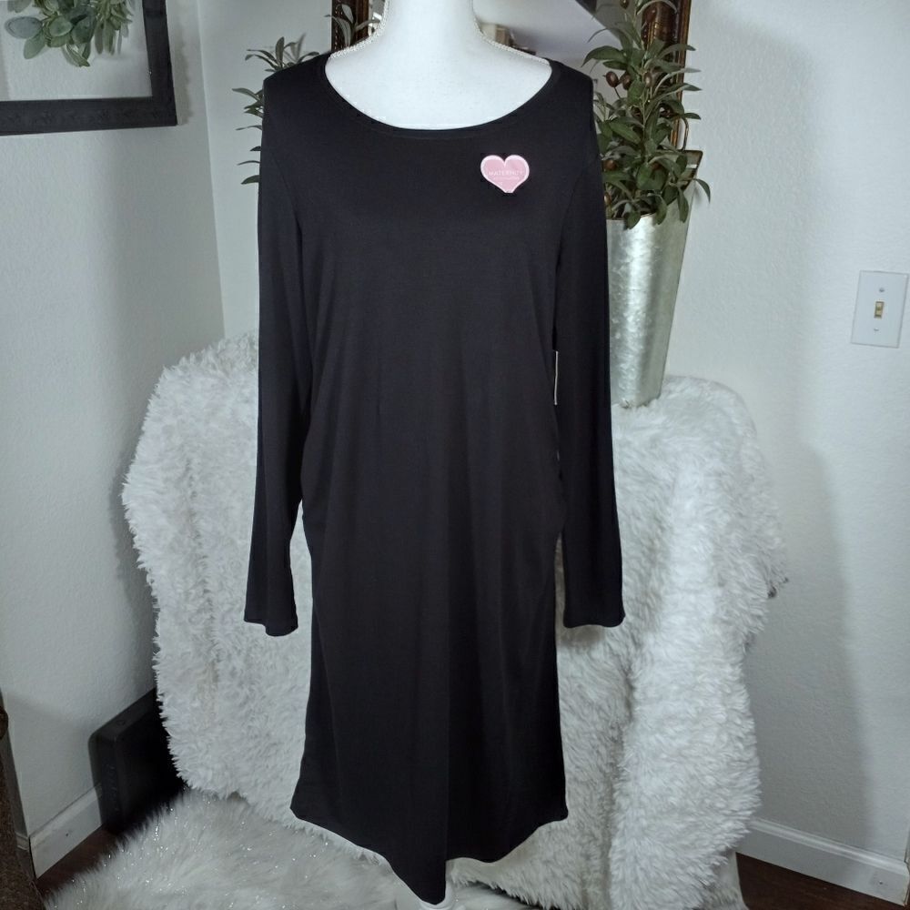 GREAT EXPECTATIONS BLACK LONG SLEEVE T-SHIRT MATERNITY DRESS SZ.XL NWT - Picture 2 of 10